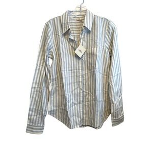 Faherty Malibu Button Down Shirt‎ Women XS Striped Long Sleeve Linen Blend New